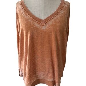 Jane and Delancey V-Neck Lightweight Pullover - Rust Orange